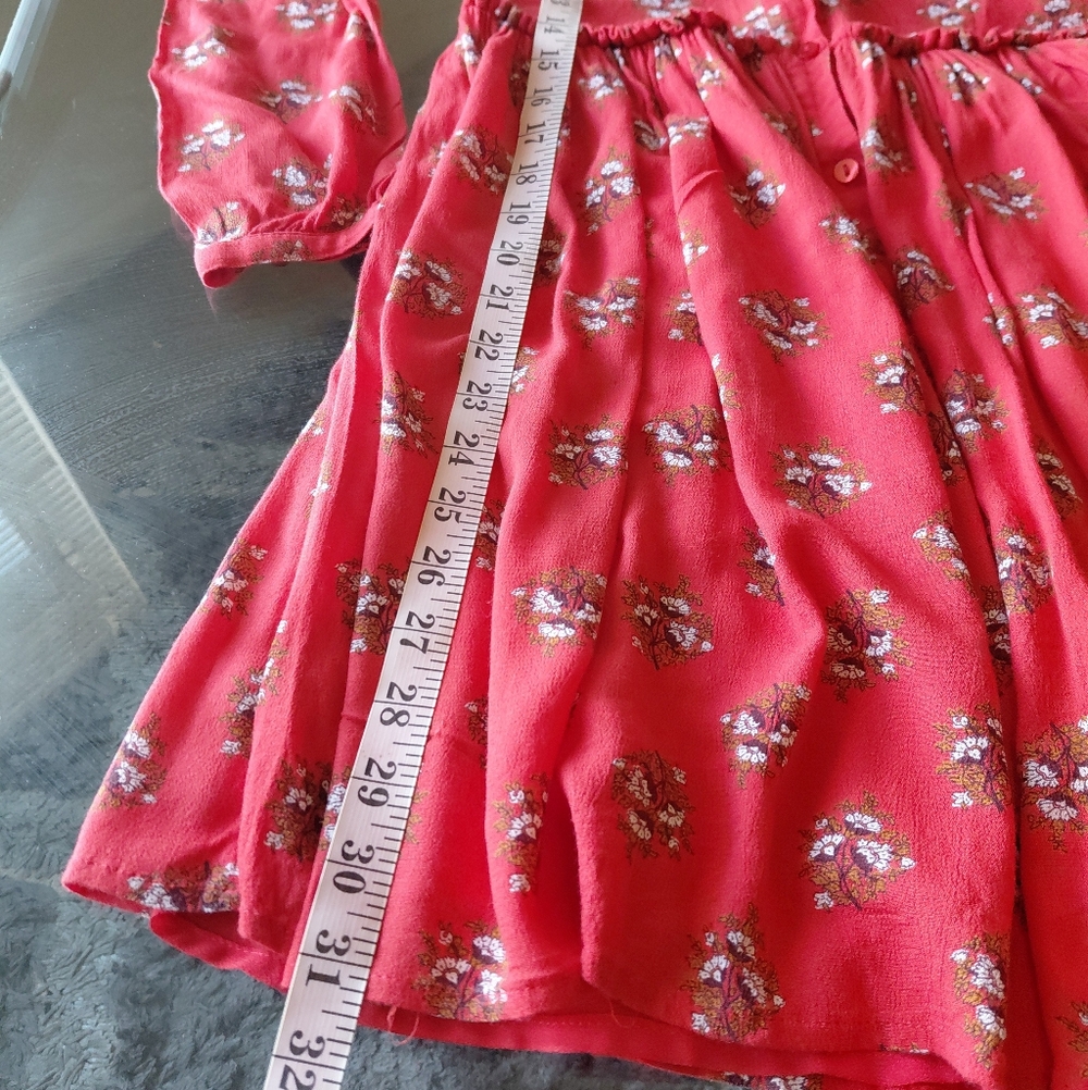 Lucky Brand Womens RED Printed Tiered Long Sleeve Button Down Dress Size XS TP - Picture 10 of 12